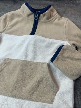 OshKosh B'gosh Cream & Tan Colorblock Fleece Pullover with Navy Trim